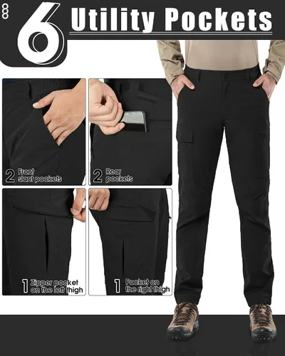 Vista 3 de 33,000ft Pantalones de senderismo para hombre, 6 bolsillos, resistentes al agua, ligeros, pantalones de pesca para viajes al aire libre, trabajo