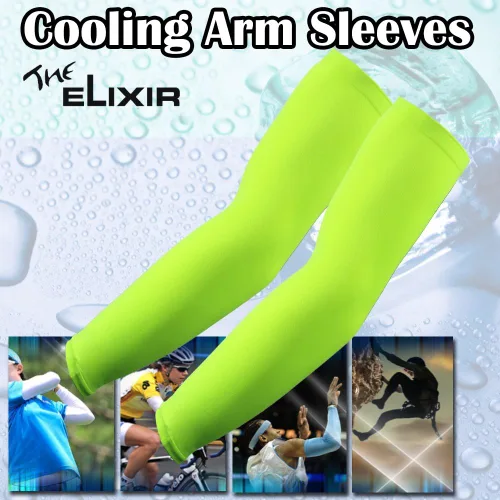 Vista 3 de Elixir Golf Sun - Mangas de enfriamiento para brazo de compresión para brazos, protección UV, verde neón (1 par)