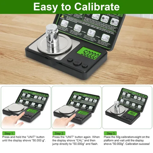 Vista 5 de Báscula digital de miligramo de 0.00 oz/1.76 oz, microbáscula portátil con pantalla, báscula de laboratorio de alta precisión para polvo