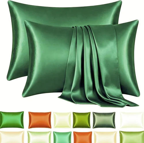 Vista 31 de Juego de 2 fundas de almohada de seda satinada de lujo para cabello y piel, fundas de almohada de satén con cierre de cremallera (estándar