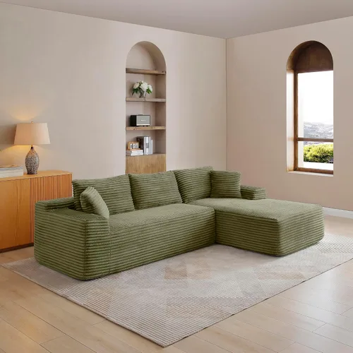Vista 12 de Sofá comprimido de esquina izquierda en forma de L de 105 pulgadas, modular sin hueso, sofá de espuma de piso con diván, sofá de pana en esquina sin