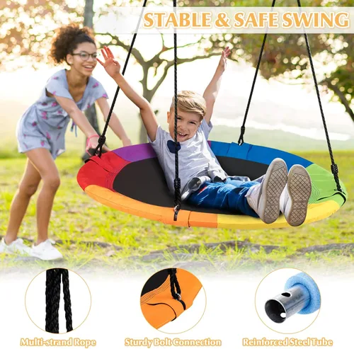 Vista 4 de ARLIME Columpio de árbol de platillo de 40 pulgadas, asiento de columpio para exteriores para niños y adultos, columpio redondo colorido con cuerdas