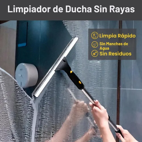 Vista 5 de Herramienta de limpieza de ventanas de 14 pulgadas, escobilla de ventana extensible multiusos con 2 cuchillas y poste de acero inoxidable, escobilla