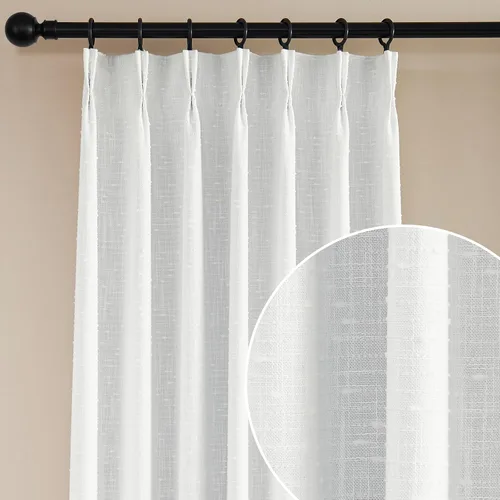 Vista 7 de Cortinas semitransparentes con textura de lino natural gris para sala de estar/dormitorio, con pestaña trasera, 2 paneles, 40 pulgadas de ancho x 84