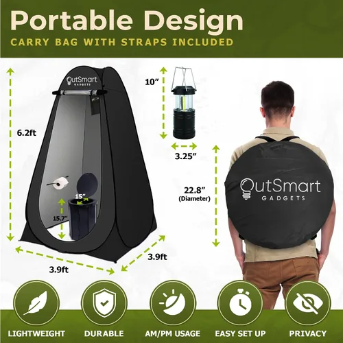 Vista 4 de Outsmart Gadgets Juego de inodoro portátil para exteriores para adultos con linterna nocturna de campamento, inodoro plegable XL, tienda de campaña