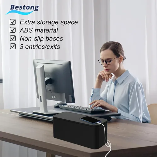 Vista 5 de Power Strip Hider Box - Organizador de gestión de cables, tamaño grande y mediano, color negro Power strip hider box hides cords and surge