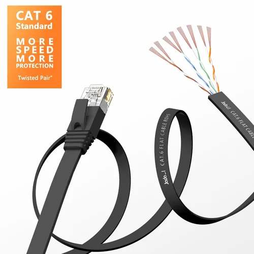 Vista 3 de Cable Ethernet Cat 6 de 1 pie (paquete de 6), para exteriores e interiores, compatible con red Cat7 de 10 Gbps, cable de conexión LAN plano