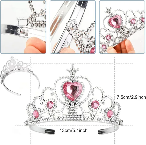 Vista 5 de FAYBOX Ropa de vestir de princesa para niñas pequeñas, capa de pincess, accesorios de disfraz con collar de varita de tiara trenzada