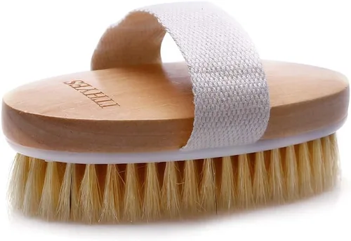 Vista 3 de Cepillo corporal de cepillado en seco, cepillo exfoliante de cerdas naturales, cepillo de baño para eliminar toxinas de piel muerta, celulitis