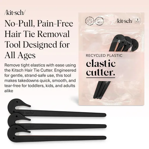Vista 2 de Kitsch Herramienta de corte de corbata elástica para el cabello, color negro, juego de 3 piezas No Pull Hair Ties No Damage & Easy Removal of Hair