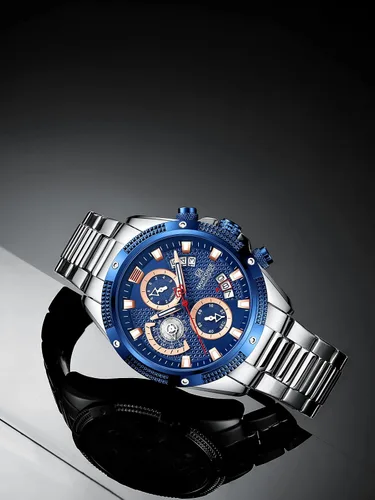 Vista 3 de NAVIFORCE Relojes deportivos para hombre, reloj de cuarzo de acero completo, para hombre, fecha semanal, resistente al agua, relojes militares