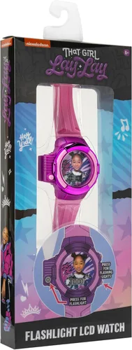 Vista 6 de That Girl Lay Lay - Reloj LCD con linterna para niños, diseño rosa y morado, pantalla digital, función iluminada, correa ajustable, construcción