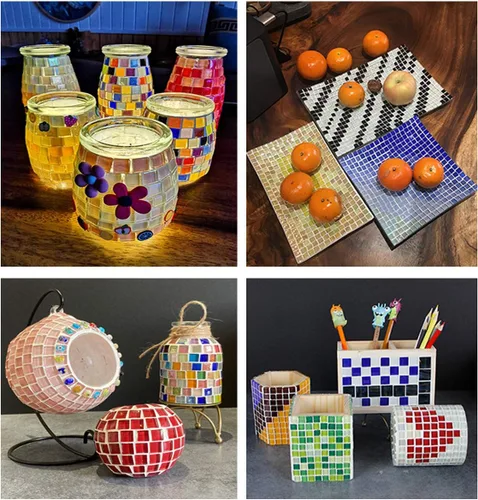 Vista 8 de Azulejos de mosaico cuadrados de cristal naranja mosaico de vidrio para manualidades, marcos de fotos hechos a granel, joyería hecha a mano