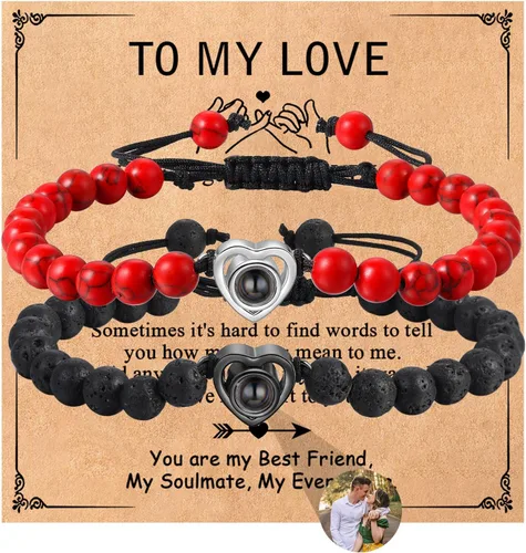 Vista 10 de ROSI - Pulseras personalizadas a juego para parejas con imagen en el interior para hombres y mujeres, pulsera personalizada con fotos, aniversario