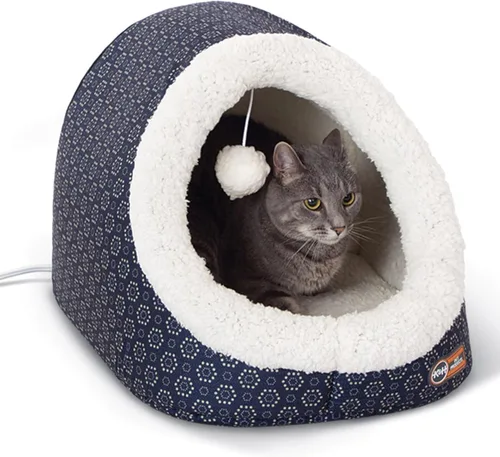 Vista 10 de K&H Pet Products Cama térmica para gatos, cueva térmica para gatos grandes, cama climatizada para mascotas para perros y gatos, tienda de campaña