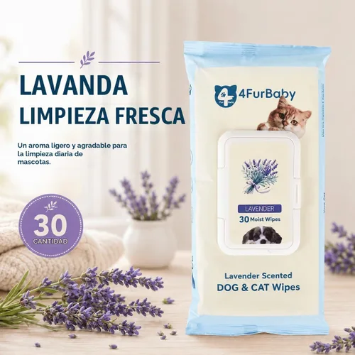 Vista 2 de Toallitas para perros para patas y traseros, lavanda, 30