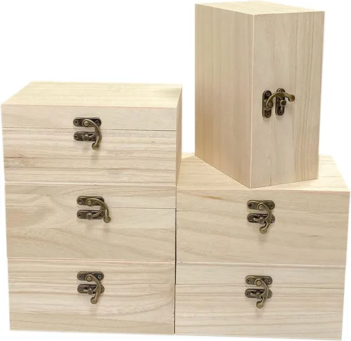 Vista 2 de Paquete de 6 cajas de madera sin terminar, rectángulo, manualidades, caja de madera para pintar proyectos de bricolaje