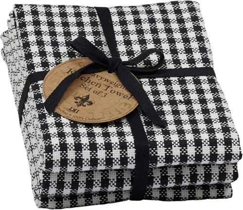 Vista 8 de DII French Check Kitchen Collection - Juego de 6 paños decorativos de algodón de gran tamaño, color negro, 6 piezas
