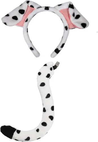Vista 4 de CHEU Diadema dálmata con orejas de perro y cola para jugar en Halloween