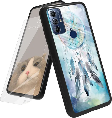 Vista 45 de Funda para Motorola Moto G Play 4G 2024 con protector de pantalla, parte trasera de vidrio templado + funda de silicona suave TPU absorción