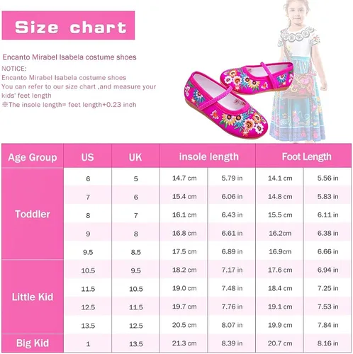 Vista 3 de Encanto Costume Shoes for Girls Gorgeous Mary-Jane Ballet Pumps Comfortable Low Heel Round Toe Flats Floral Embroidery Shoes