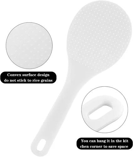 Vista 3 de Juego de 2 utensilios de cocina de plástico, cuchara antiadherente para servir y espátula resistente al calor para granos, 7.87 pulgadas (blanco)