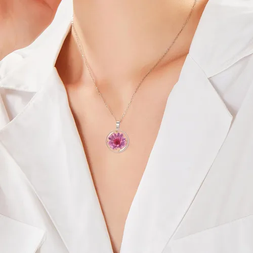 Vista 74 de Pressed Flower Necklace Gift for Women Personalized Handmade Necklaces Birth Flower Necklace