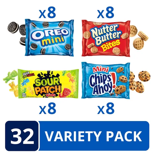 Vista 3 de OREO Mini galletas, Chips AHOY! Mini galletas, SOUR PATCH KIDS Candy & Nutter Butter Bites & Candy Bites & Candy Variety Pack, 32 paquetes