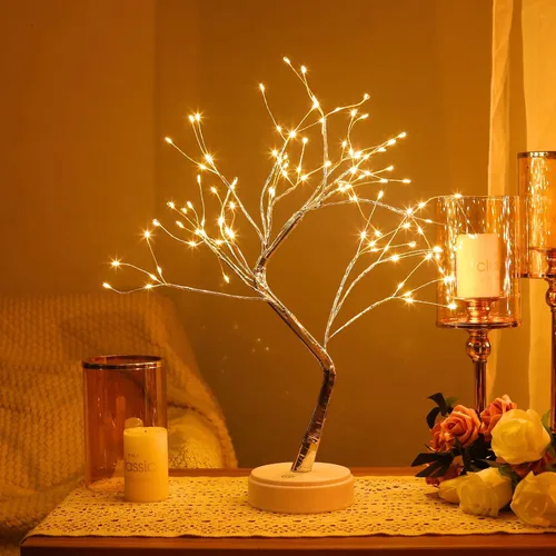 Vista 3 de Meonua Luces de árbol bonsái para decoración de Pascua, lámpara de árbol de luciérnaga de 20 pulgadas con 108 luces LED, alimentadas por