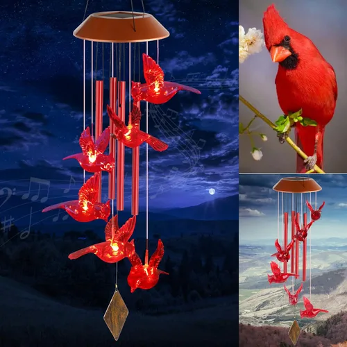 Vista 11 de Campanillas de viento solares de colibrí para exteriores, regalo para padre, regalos de cumpleaños para madre, marido, padrastro, mujer, abuela