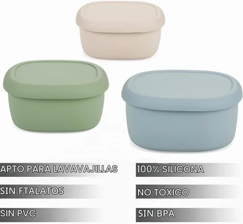 Vista 2 de PandaEar Juego de 3 contenedores de almacenamiento de alimentos de silicona con tapas, juego de loncheras Bento anidadas reutilizables, libres