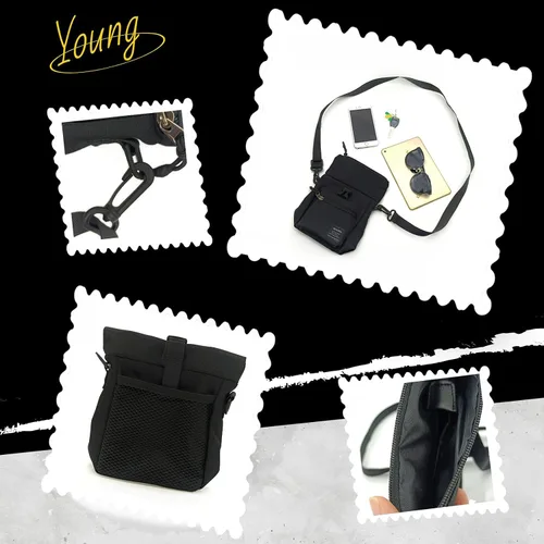 Vista 3 de Foldable Top Black Nylon Sling Bag with Back Mesh Pocket Versatile Crossbody Phone Pouch - Unisex Design