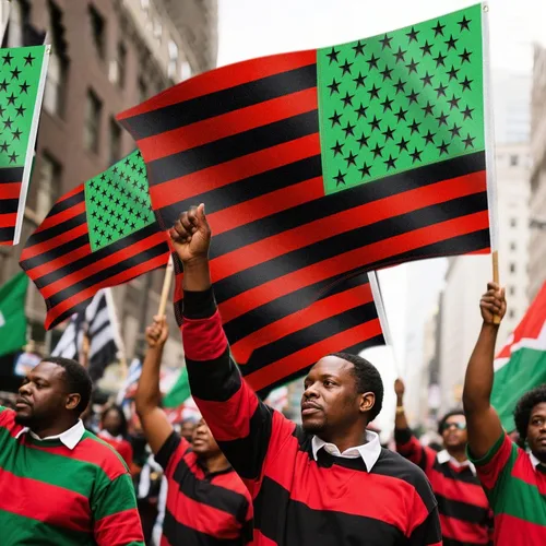 Vista 6 de Bandera de Liberación Africana 3x5 pies resistente para exterior, bandera Pan-Africana Afro-Americana doble cara de 210D, franjas rojas, negras
