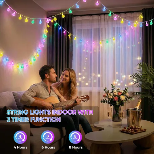 Vista 7 de OMIKA Luces de Cadena de Interior que Cambian de Color con Enchufe USB, 16.5 pies 50 LEDs Luces de Hadas de Globo de Cristal con Control Remoto