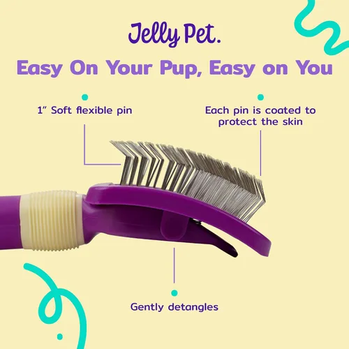 Vista 5 de JELLY PET Cepillo giratorio deslizante, la cabeza del cepillo se mueve, suave pin slicker, protege la piel, evita la irritación, el cepillado sin