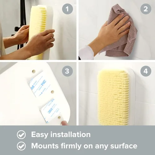 Vista 8 de Limpiador de espalda montado en la pared para ducha - Cepillo exfoliante grande para ducha - Cepillo de baño - Cepillo de espalda manos libres