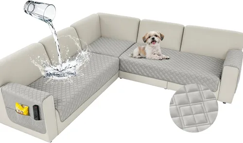 Vista 23 de Arfntevss Fundas impermeables para sofá modular de esquina para perros y mascotas, funda de sofá en forma de L, lavable de terciopelo grande