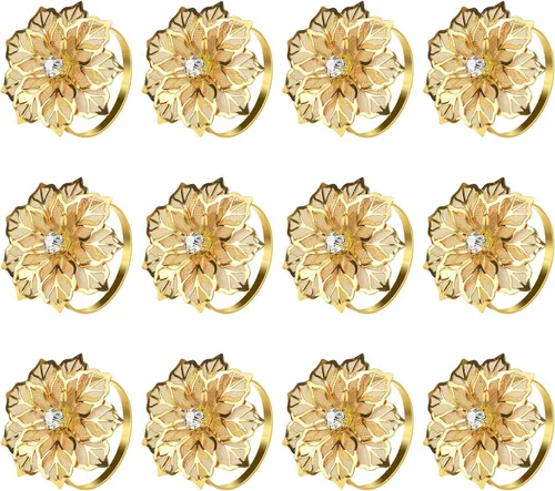 Vista 8 de KPOSIYA - Juego de 12 servilleteros de flores, servilleteros de metal negro, para boda, fiesta, día festivo, banquete de Navidad, cena, delicados