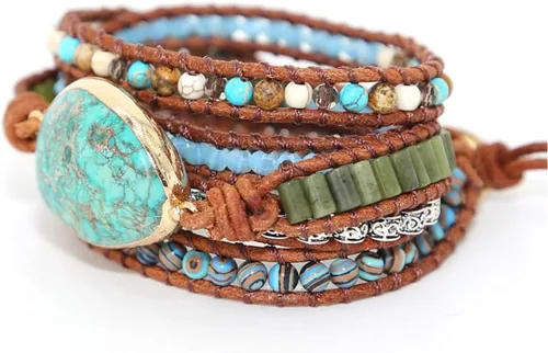 Vista 2 de ZOSOJONA - Pulseras bohemias hechas a mano de piedra natural, que dan vuelta, con cuentas de cristal de turquesa