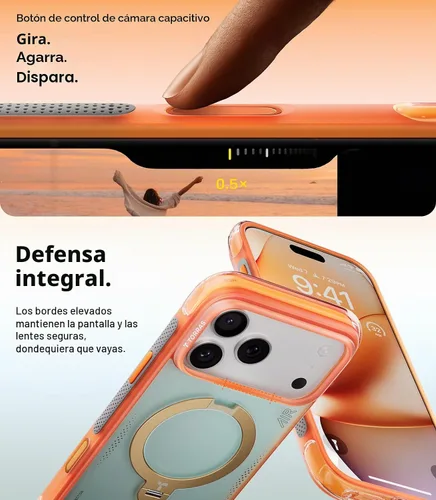 Vista 5 de TORRAS Ostand Q3 Air - Funda para iPhone 17 Pro con soporte magnético de 360°, compatible con MagSafe, probada contra caídas de grado mil, botón