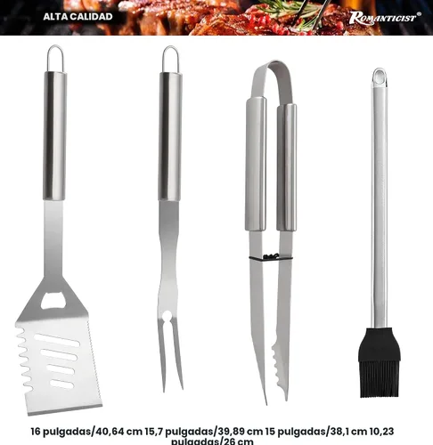 Vista 2 de ROMANTICIST Juego de 23 accesorios imprescindibles para parrilla de barbacoa con termómetro en estuche, juego de herramientas de barbacoa de acero