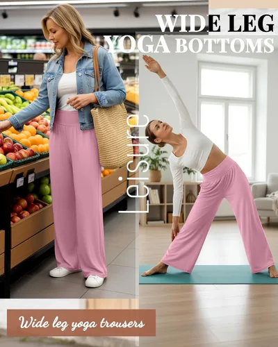 Vista 102 de Neer - Conjunto de 3 pantalones de yoga de pierna ancha para mujer - Pantalones deportivos cómodos, holgados, de cintura alta y casuales