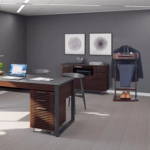 Vista 7 de Soporte de valet de madera para trajes, soporte de valet de madera, perchero de pie para ropa de pie con colgador de ropa y riel para pantalones