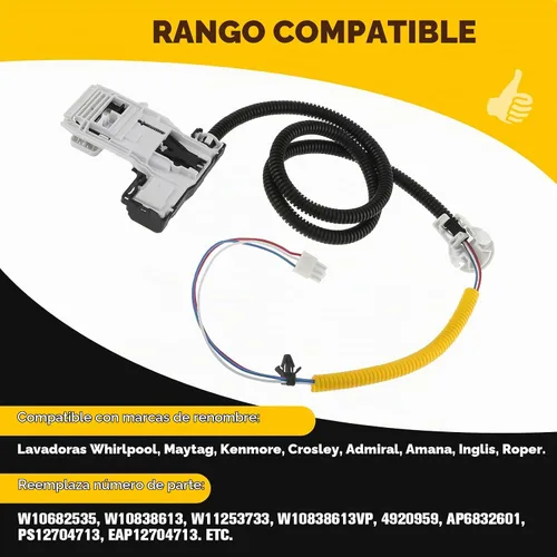 Vista 3 de W11307244 W10682535 Reemplazo del interruptor de bloqueo de la tapa de la lavadora (3 cables)