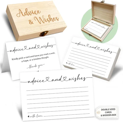 Vista 10 de Caja de tarjetas de consejos y deseos, 50 tarjetas de consejos de cumpleaños, boda, baby shower, caja de buenos deseos para fiesta de cumpleaños