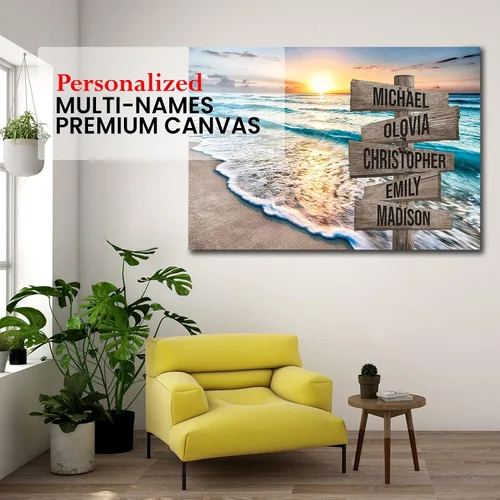 Vista 4 de My Soul & Spirit - Lienzo personalizado con varios nombres y colores de atardecer en el océano, lienzo personalizado Crossroads para pared a