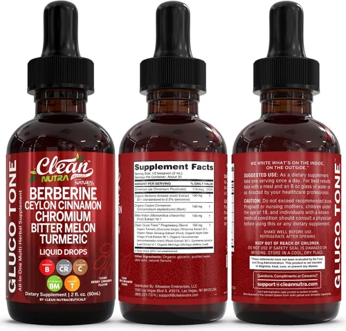 Vista 9 de Clean Nutra Berberine con suplemento de canela de Ceilán gotas líquidas + extracto de melón amargo, glucomanano, gimnasia, cromo, cúrcuma, panax