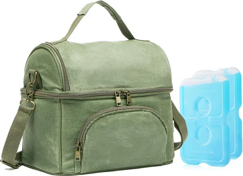 Vista 9 de Lunch Box with Ice Packs, Waxed Canvas Lunch Bag for Men, 10.5L Leakproof Insulated Lunch Cooler for Men Work, Dual Compartment Soft Cooler for