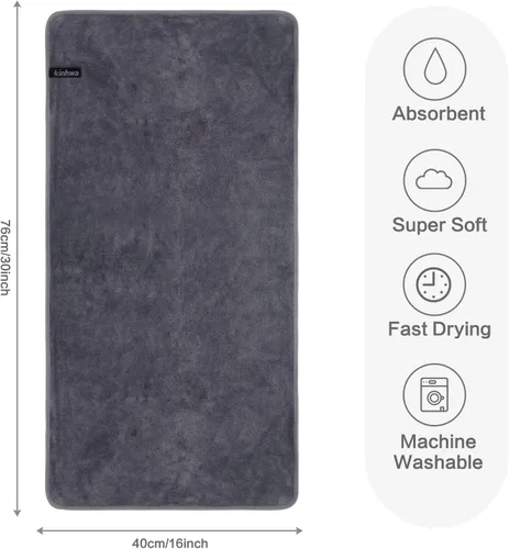 Vista 2 de KinHwa Toallas de mano de microfibra para baño, toallas faciales suaves y absorbentes, para baño, spa, gimnasio, 16 x 30 pulgadas, paquete de 2 Gris