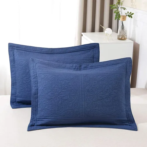 Vista 22 de WINLIFE Funda de almohada acolchada 100% algodón con estampado floral tamaño estándar (azul bebé)